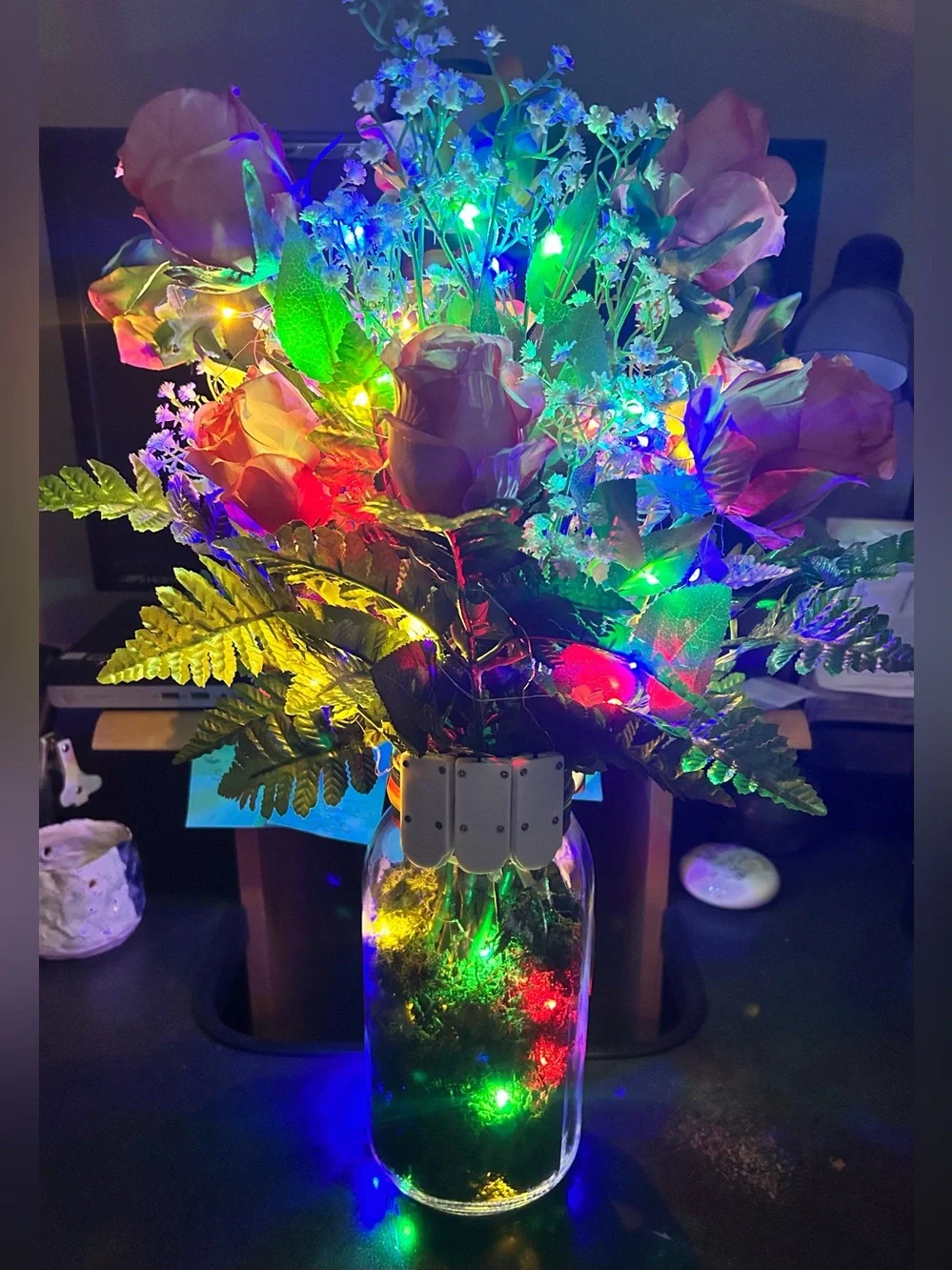 XL PRIDE FAUX FLORAL ARRANGEMENT/RAINBOW FAIRY LIGHTS/DOZEN ROSES/HANDMADE/NWT